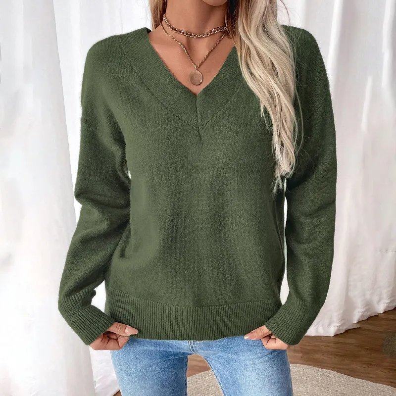 Fall Twist-Back V-Neck Knit Sweater