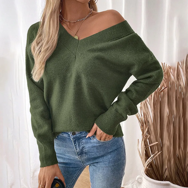 Fall Twist-Back V-Neck Knit Sweater