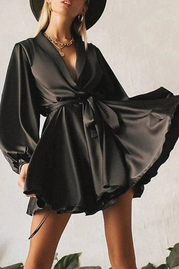 Fashion V-neck Tie Waist Wrap Dress