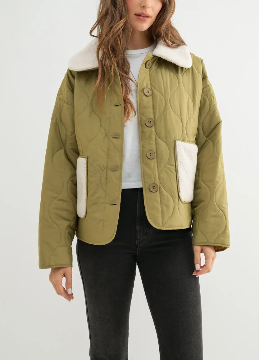 Faux-Sherling Olive Detail Jacket