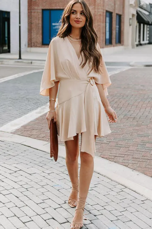 Feminine Love Cape Short Sleeve Wrap Mini Dress - 2 Colors