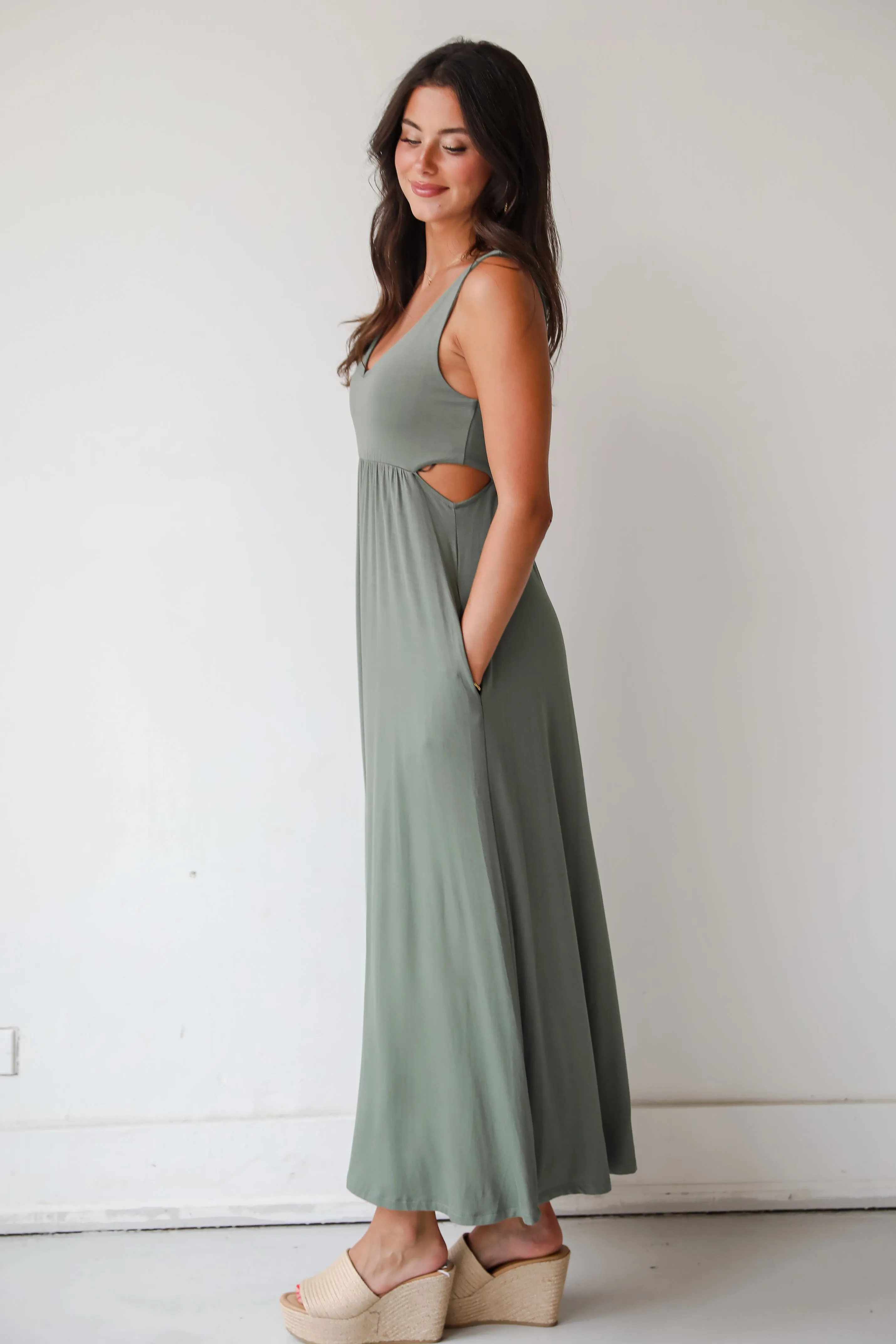 FINAL SALE - Advanced Style Olive Cutout Maxi Dress