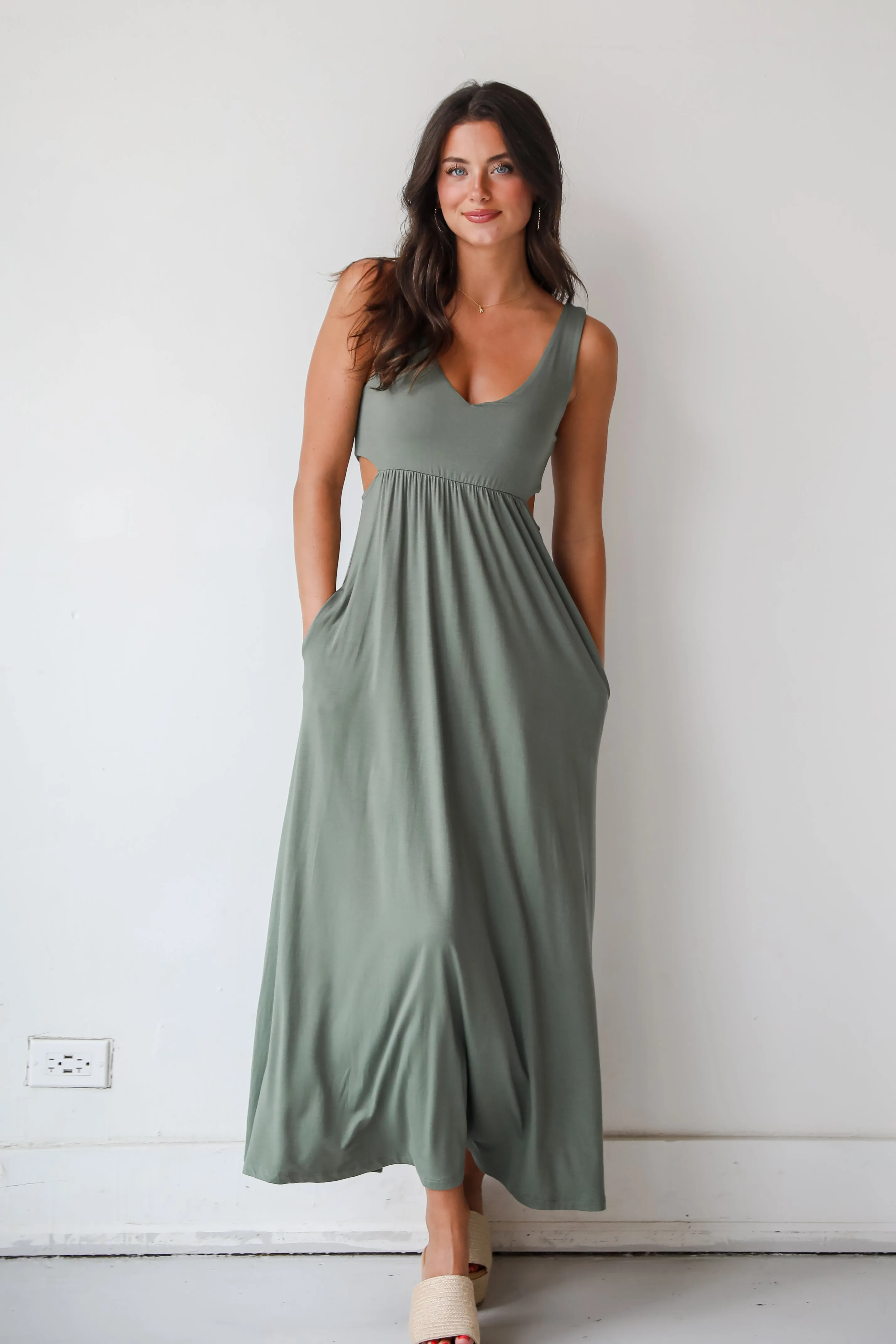 FINAL SALE - Advanced Style Olive Cutout Maxi Dress