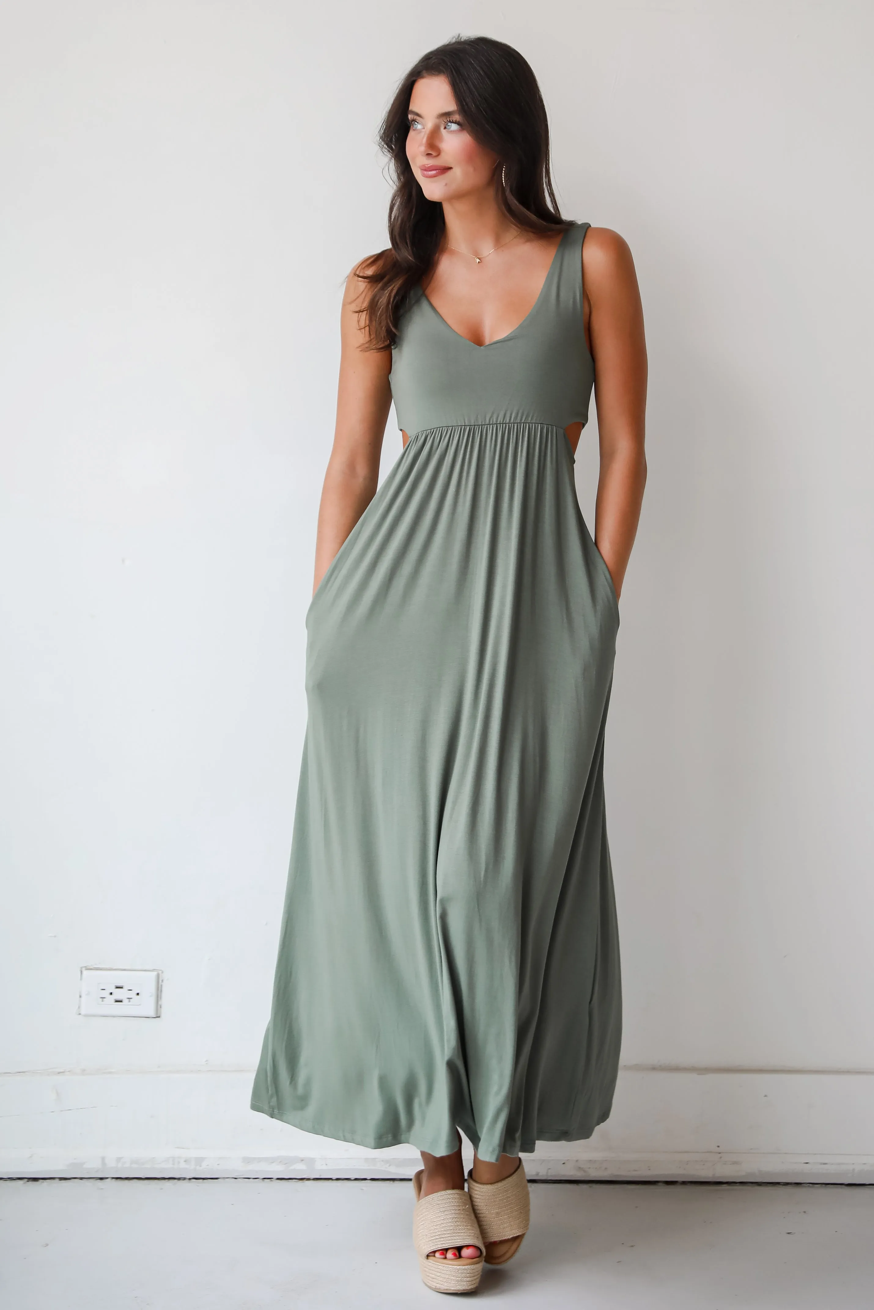 FINAL SALE - Advanced Style Olive Cutout Maxi Dress