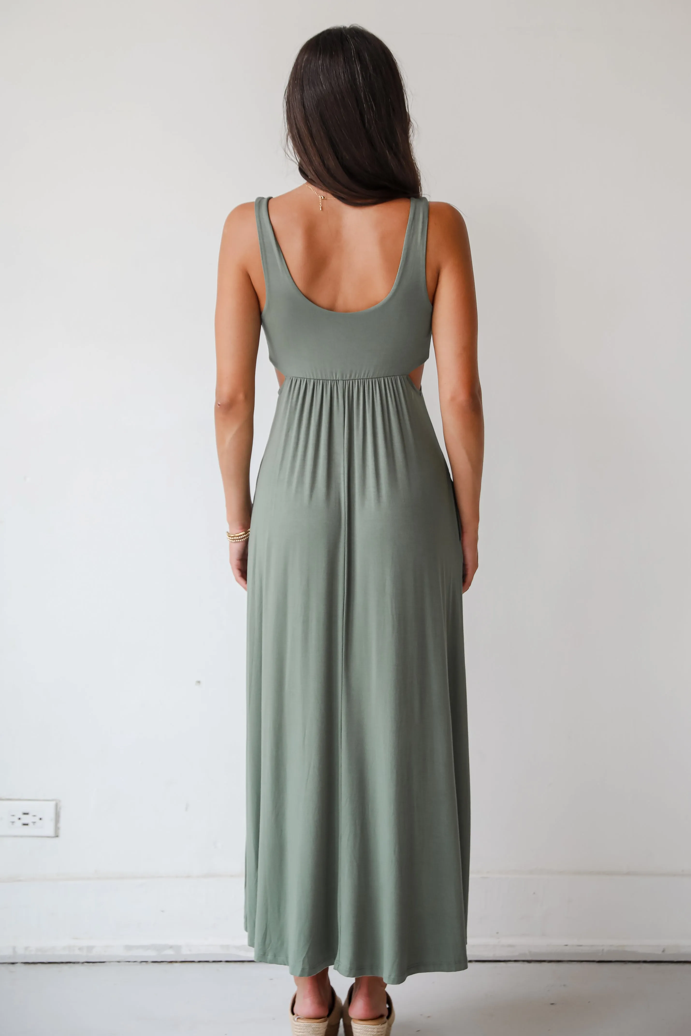 FINAL SALE - Advanced Style Olive Cutout Maxi Dress