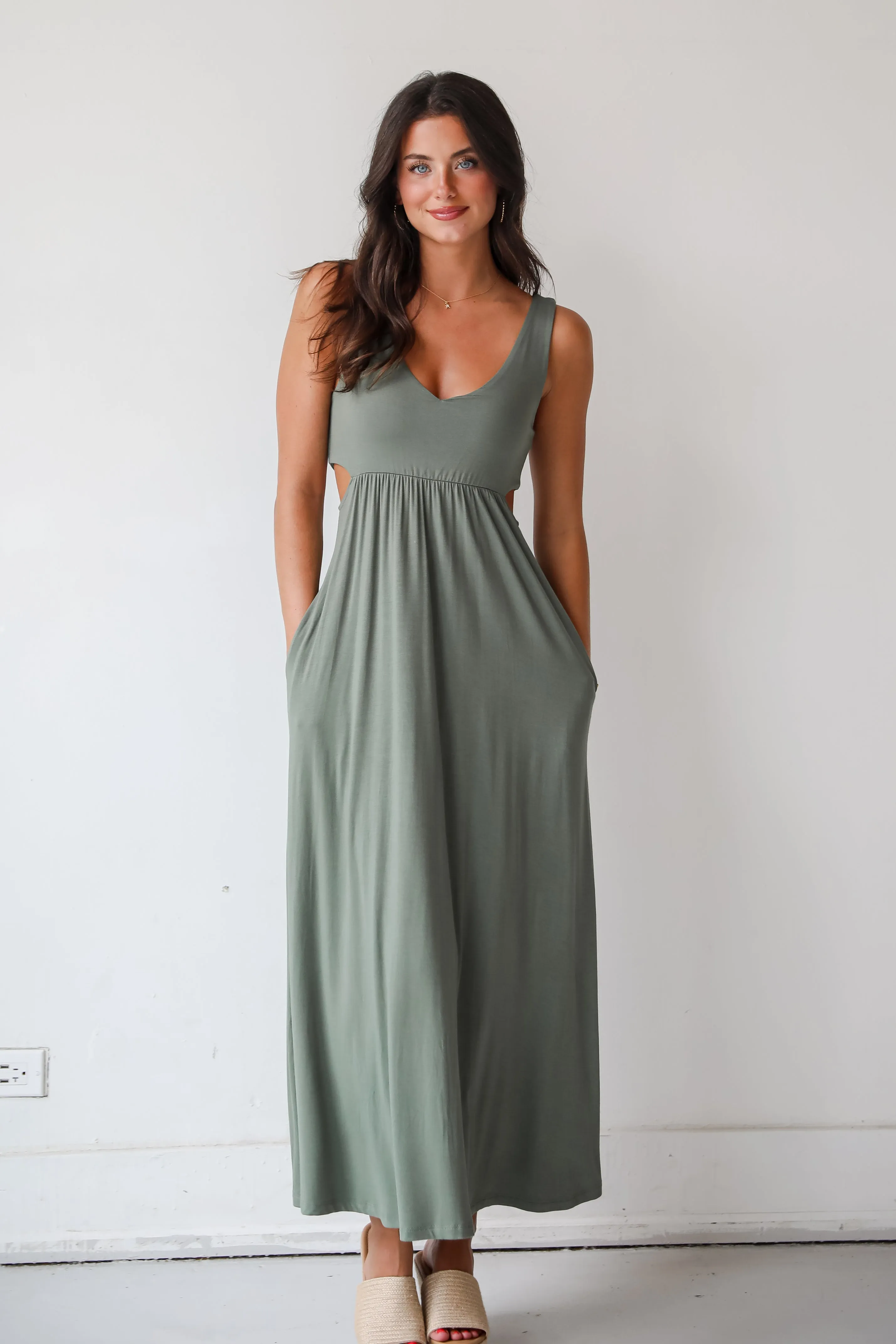 FINAL SALE - Advanced Style Olive Cutout Maxi Dress