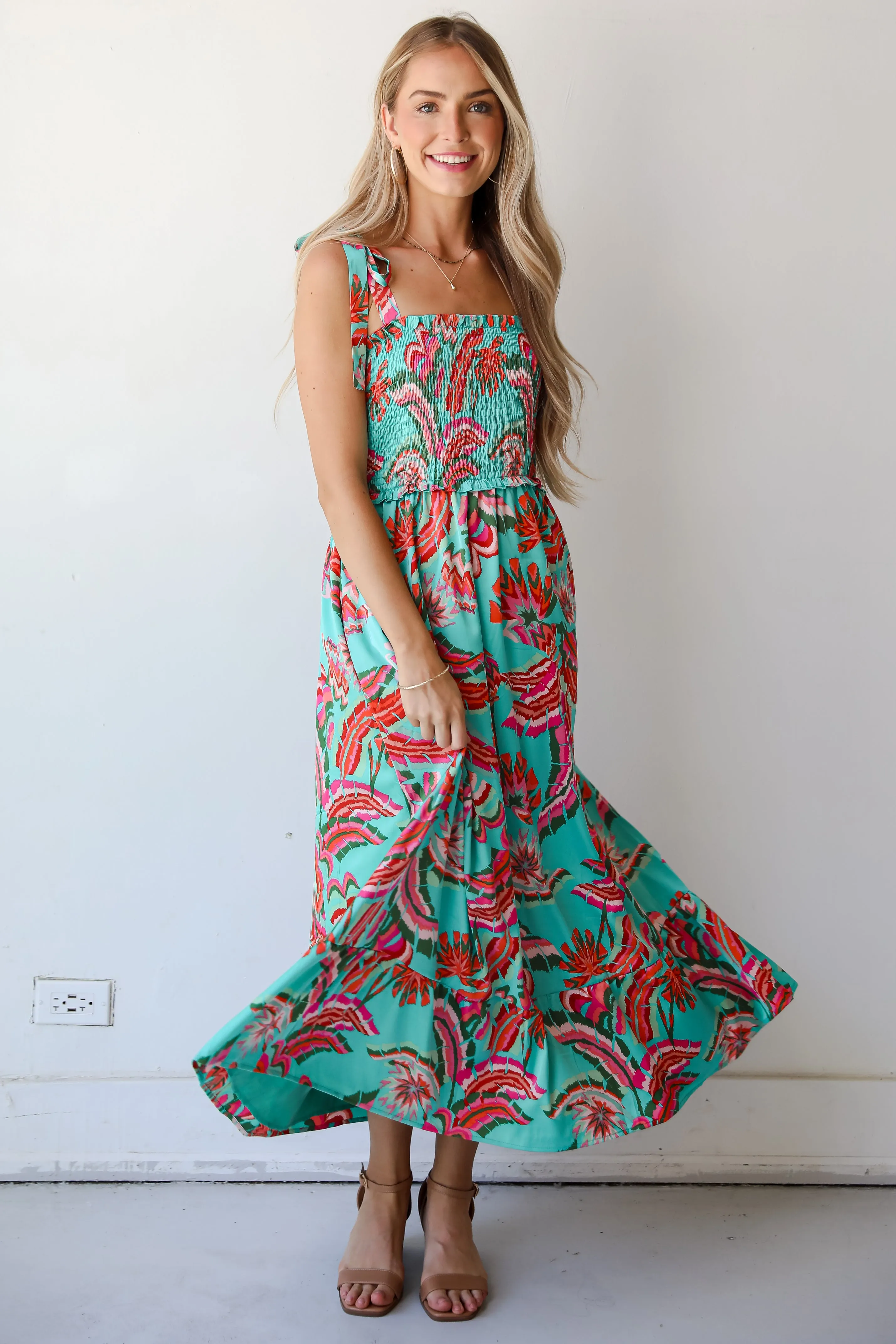 FINAL SALE - Flirty Dreamer Jade Satin Maxi Dress