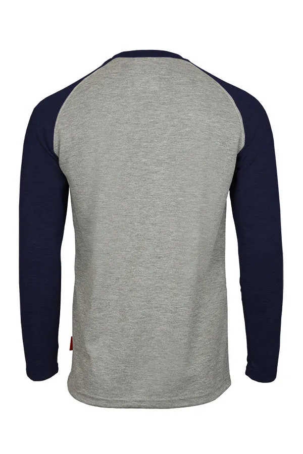 Flame-Resistant Raglan Sleeve Henley T-Shirt – 6oz. Tecasafe® Plus | Gray-Navy