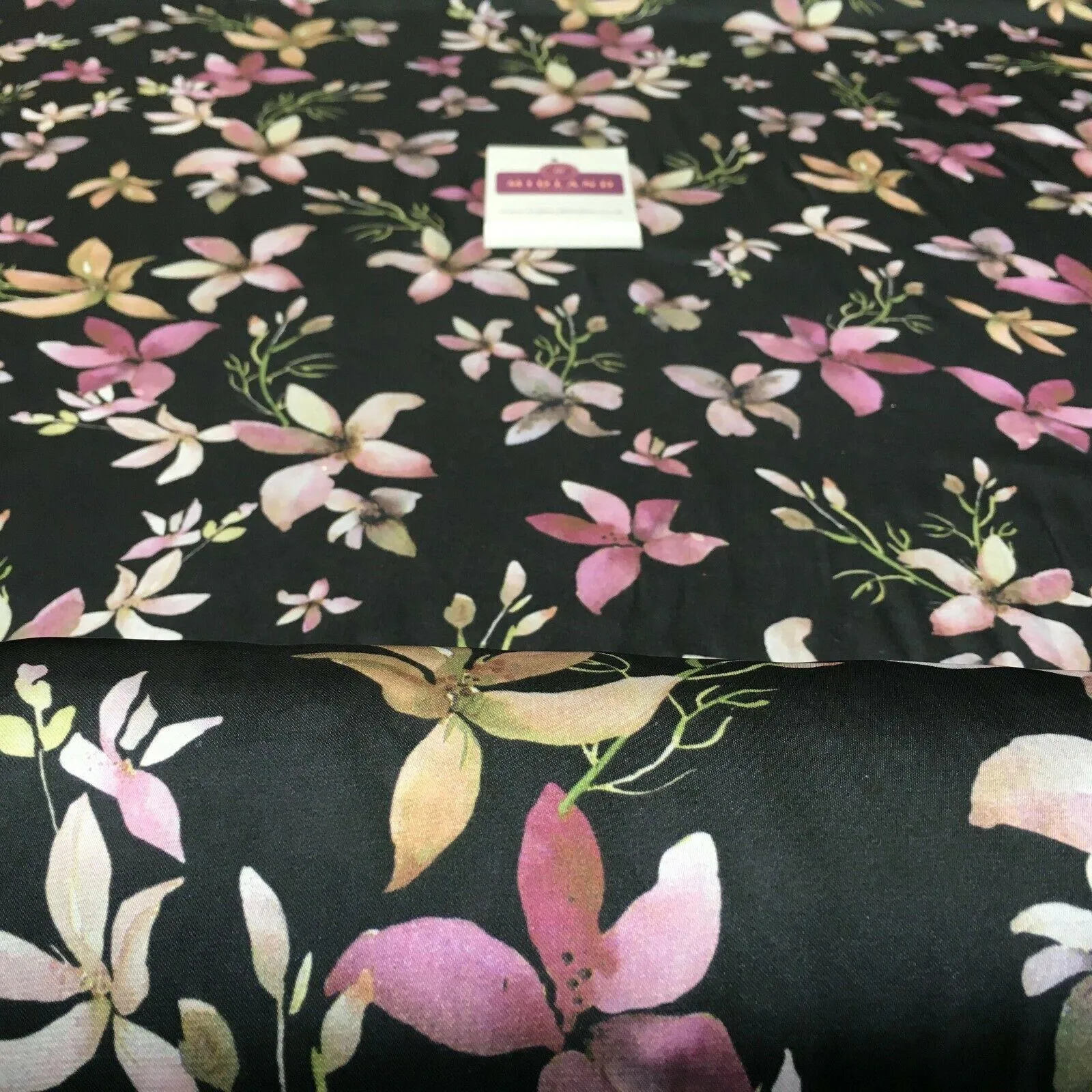 Floral Printed Silky Charmeuse Lightweight Satin Dress Fabric 150cm Wide MR1071