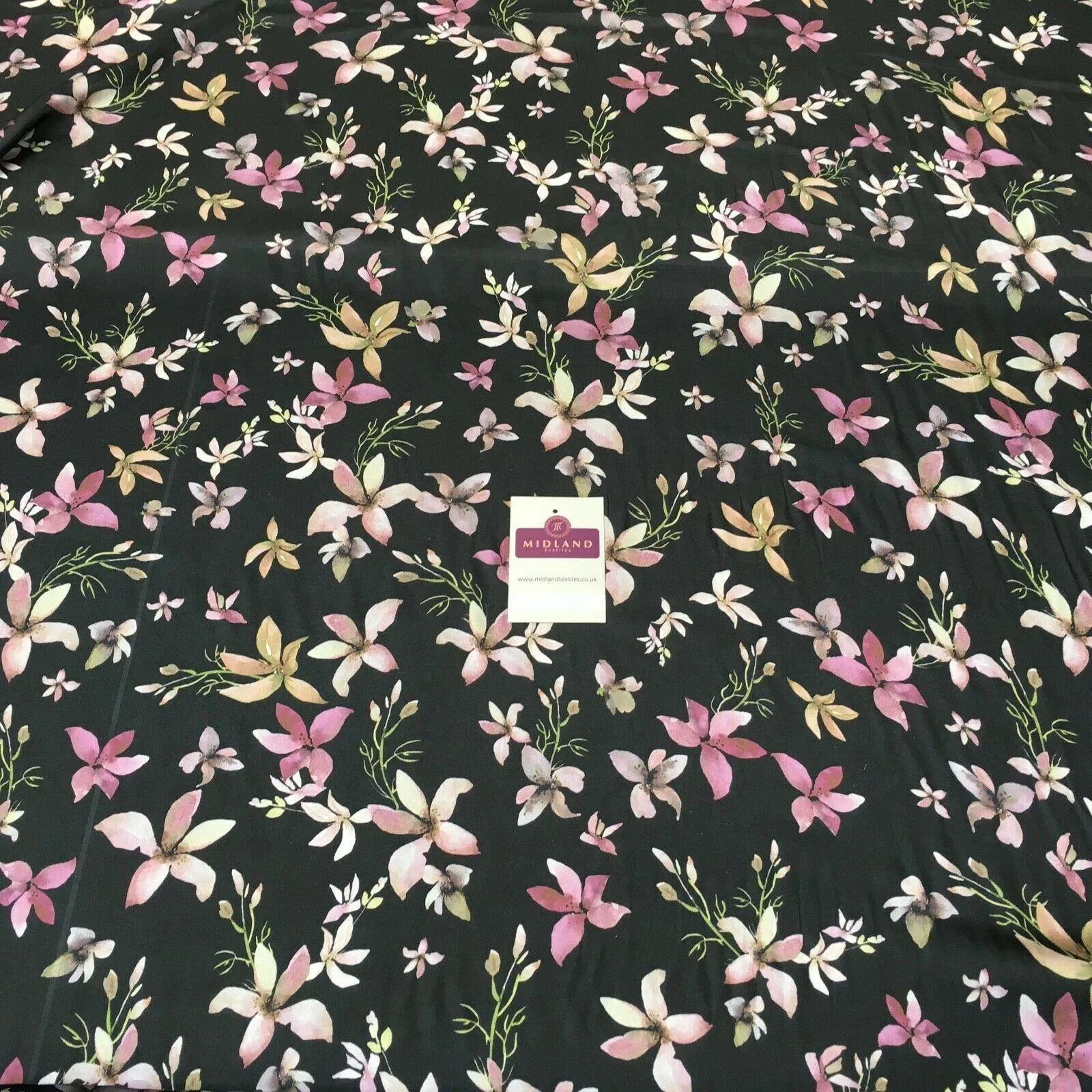 Floral Printed Silky Charmeuse Lightweight Satin Dress Fabric 150cm Wide MR1071