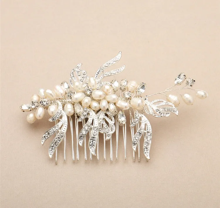 Freshwater Pearl & Silver Leaves Bridal Hair Comb