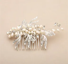 Freshwater Pearl & Silver Leaves Bridal Hair Comb