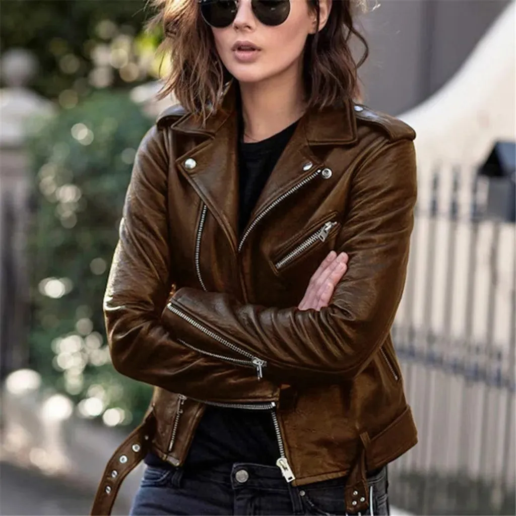 Funki Buys | Jackets | Women's Classic Faux Leather Zip Jacket