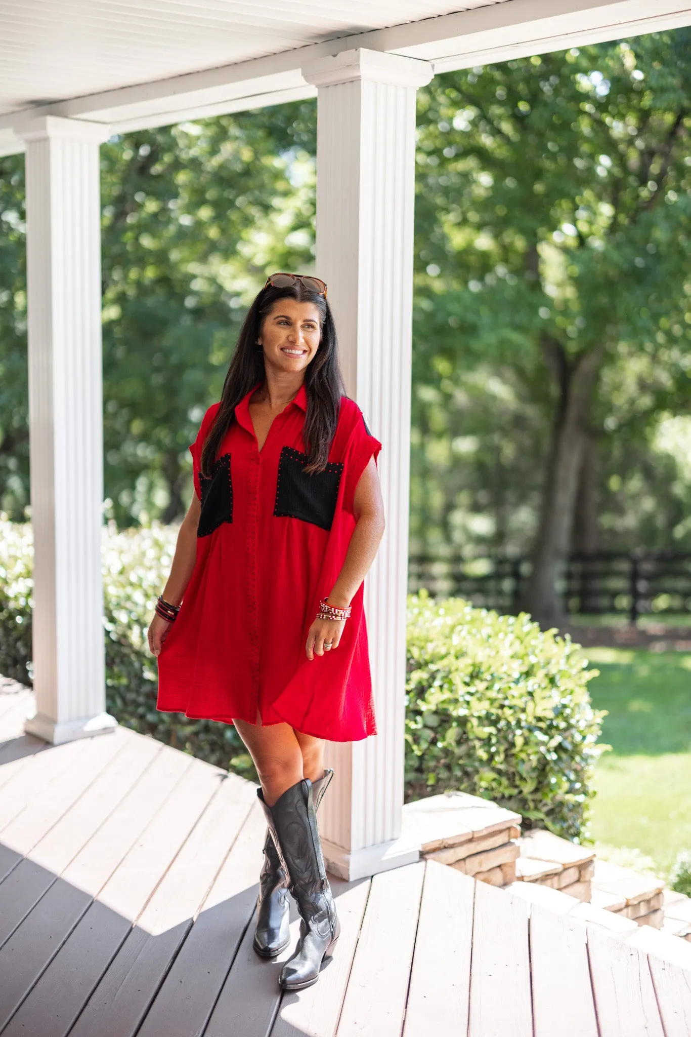 Game Day Glam Rhinestone Dress - Red