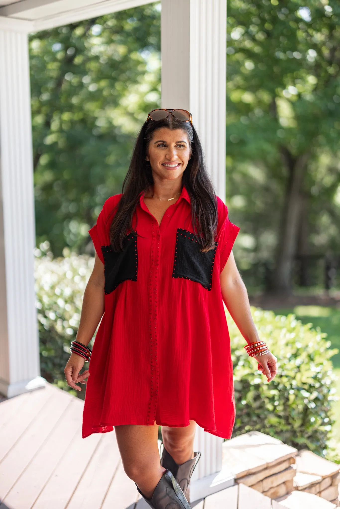 Game Day Glam Rhinestone Dress - Red