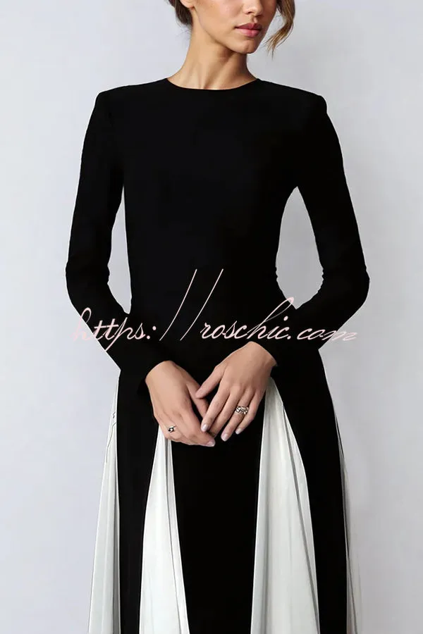 Getting Glam and Elegant Panelled Tulle Long Sleeve A-line Maxi Dress