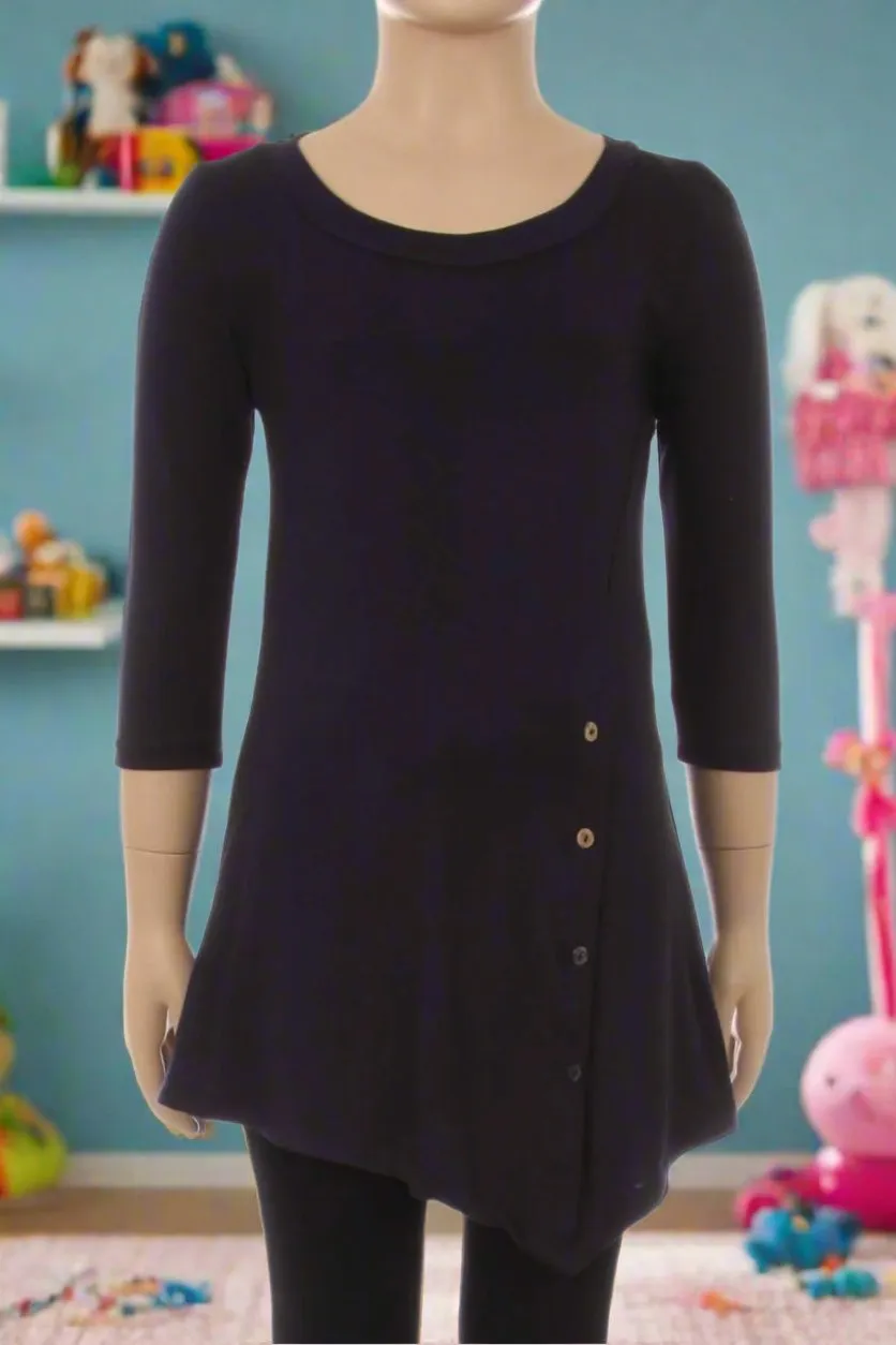 Girls High-Low Navy Blue Dress, Long Tunic Top, Sizes 6/8/10/12, Solid Navy Blue