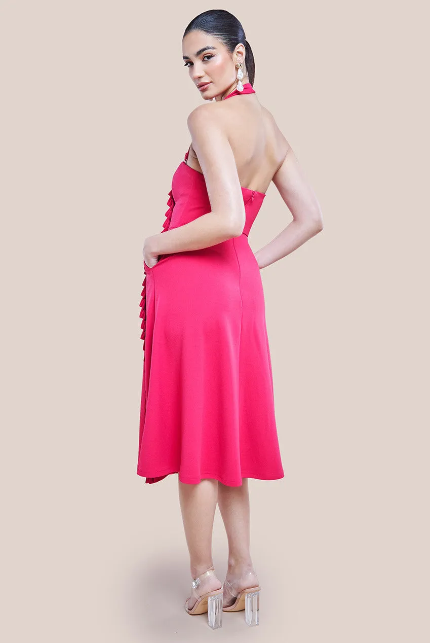 Goddiva Frilled Halter Neck Strap Midi Dress