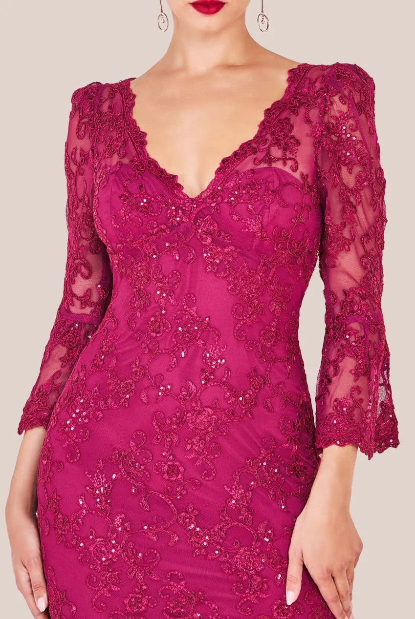 Goddiva Scalloped Lace Maxi Dress - Burgundy