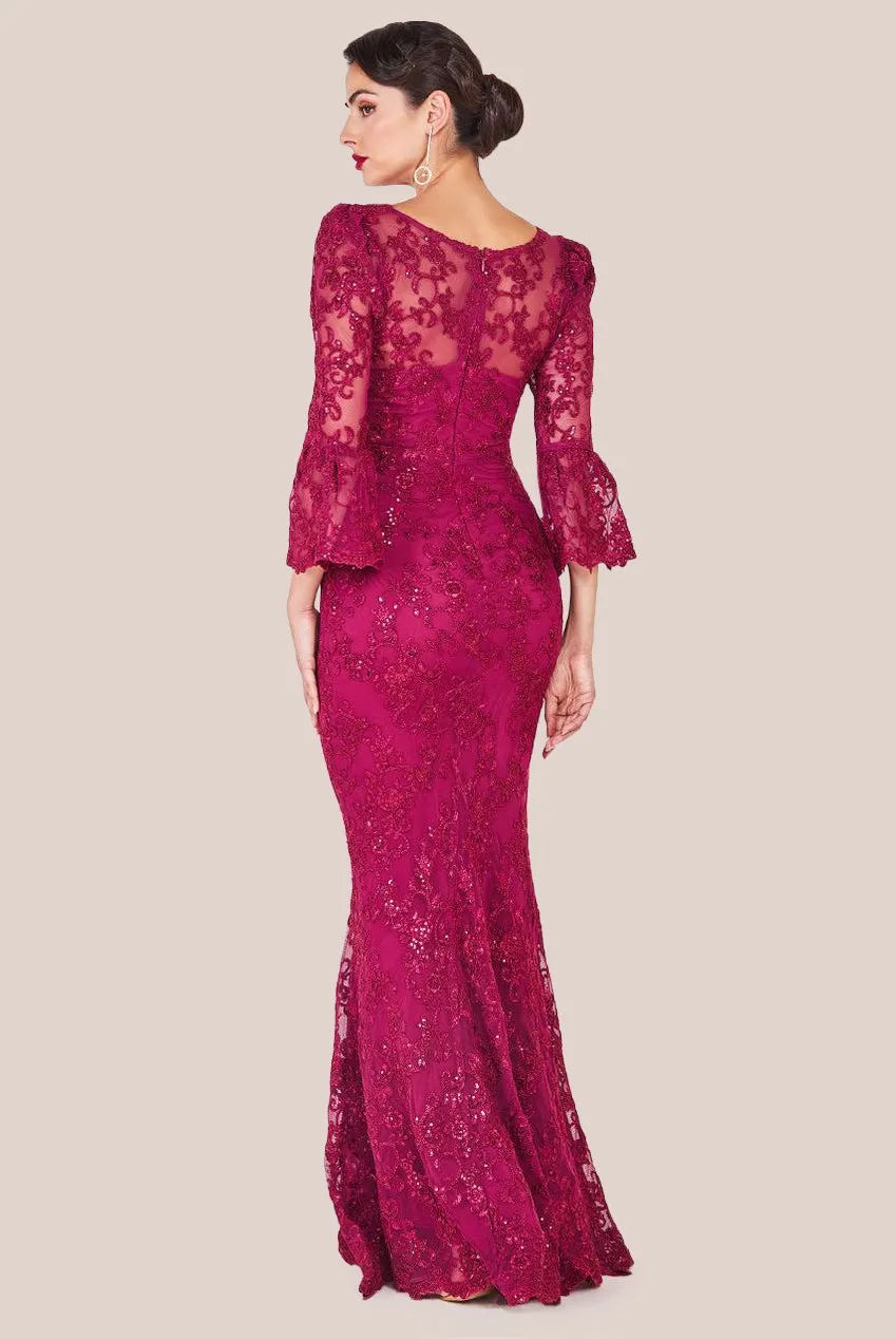 Goddiva Scalloped Lace Maxi Dress - Burgundy