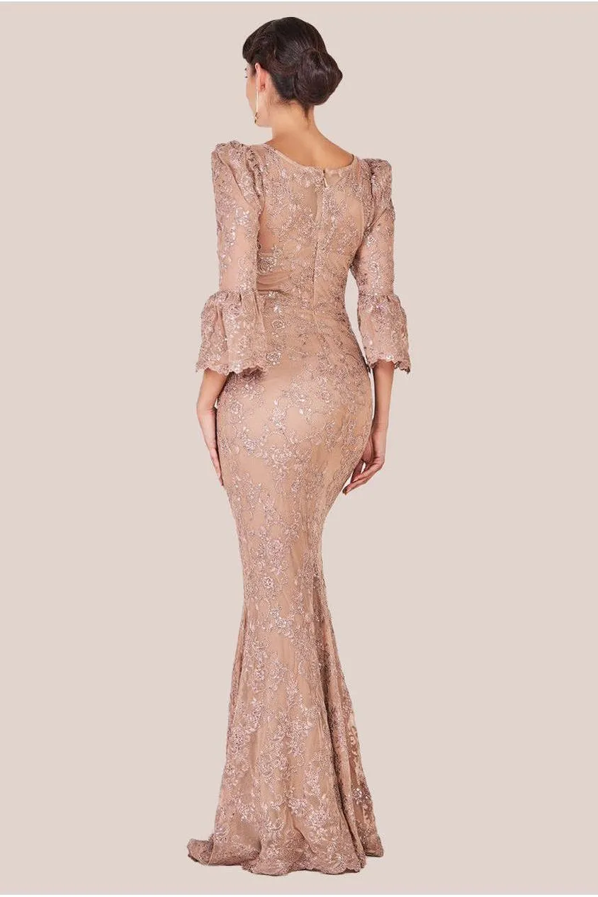 Goddiva Scalloped Lace Maxi Dress - Champagne