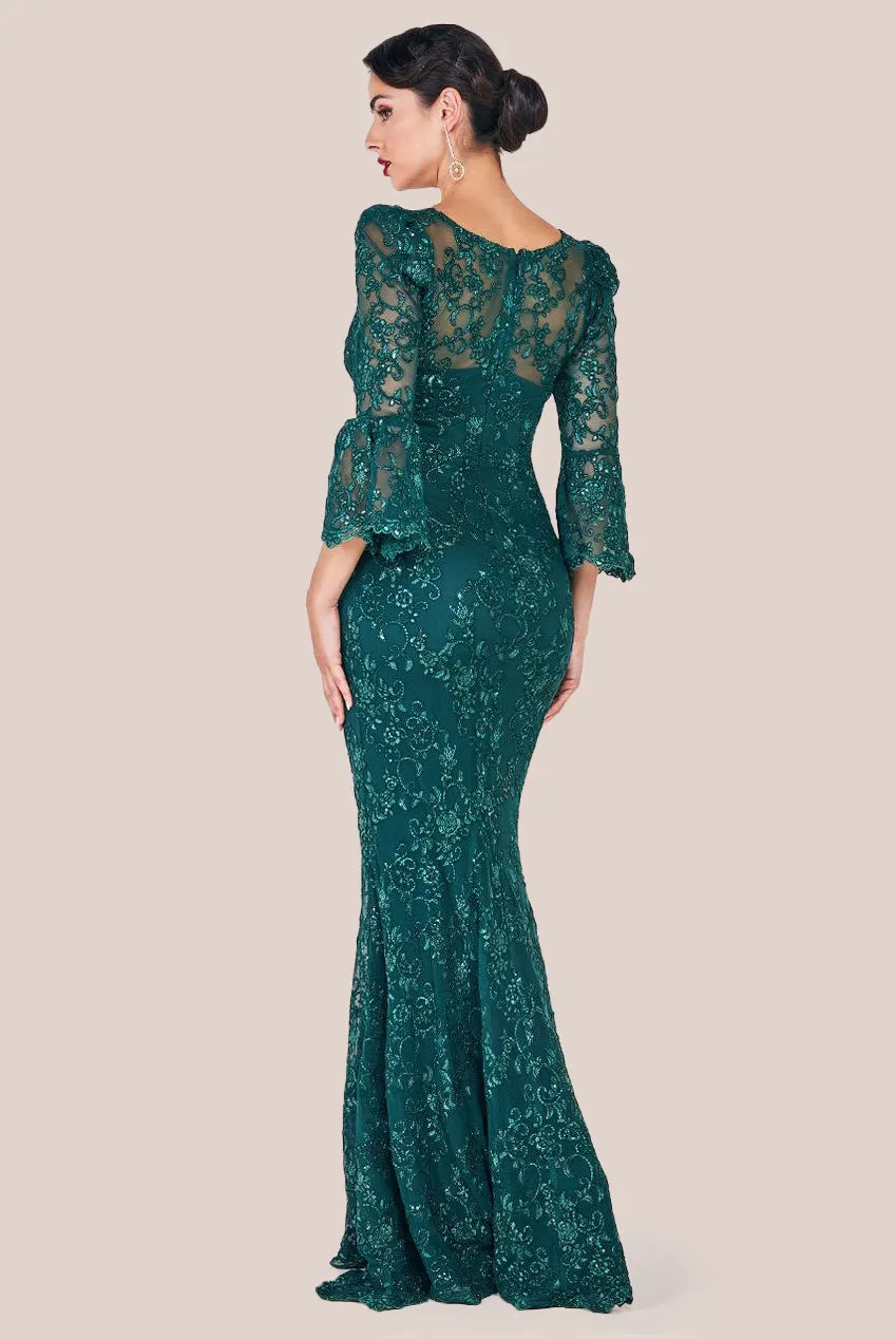 Goddiva Scalloped Lace Maxi Dress - Emerald Green