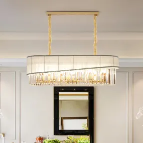 Gold Island Pendant Light Fixture with Crystal Shade - Modern 10 Bulbs Design