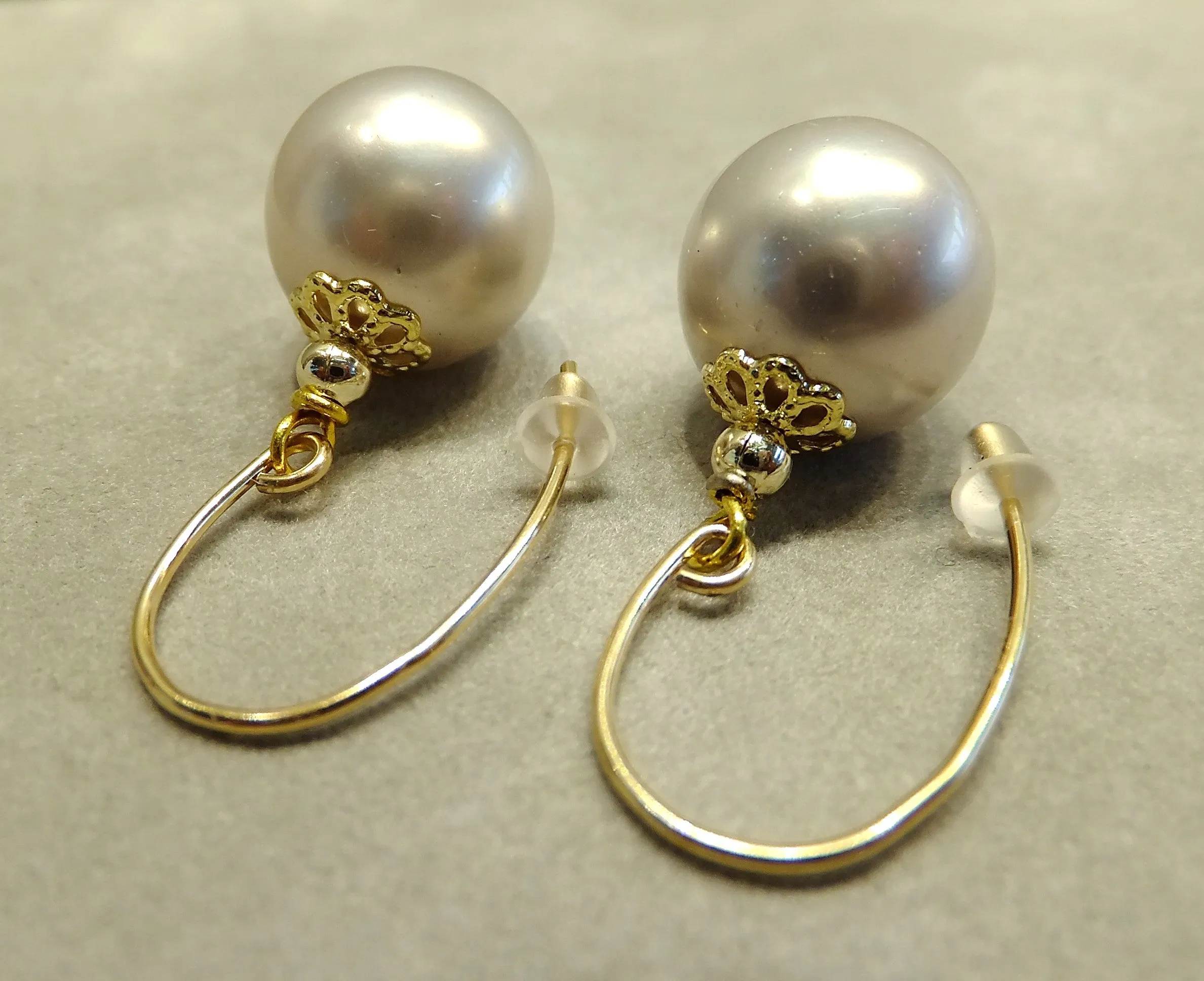 Grey Mother Of Pearl Drop earrings IN Gold