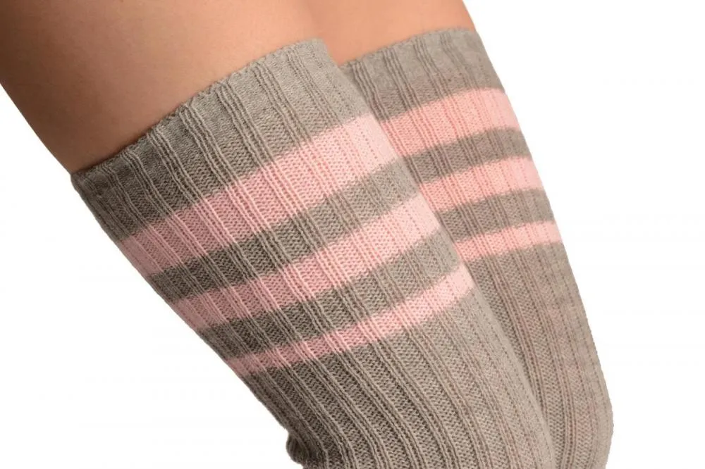 Grey With Baby Pink Referee Stripes Stirrup Dance/Ballet Leg Warmers