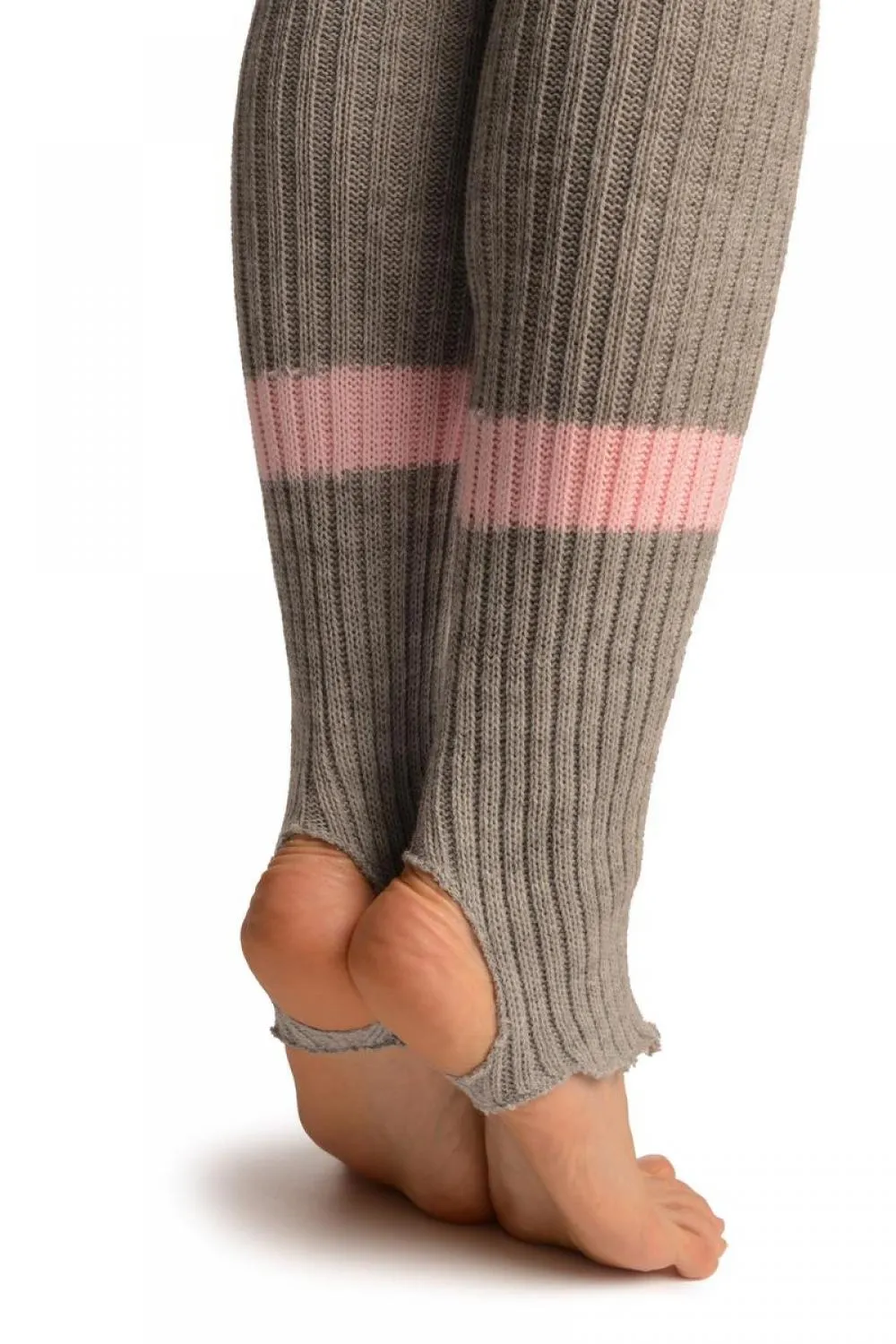 Grey With Baby Pink Referee Stripes Stirrup Dance/Ballet Leg Warmers