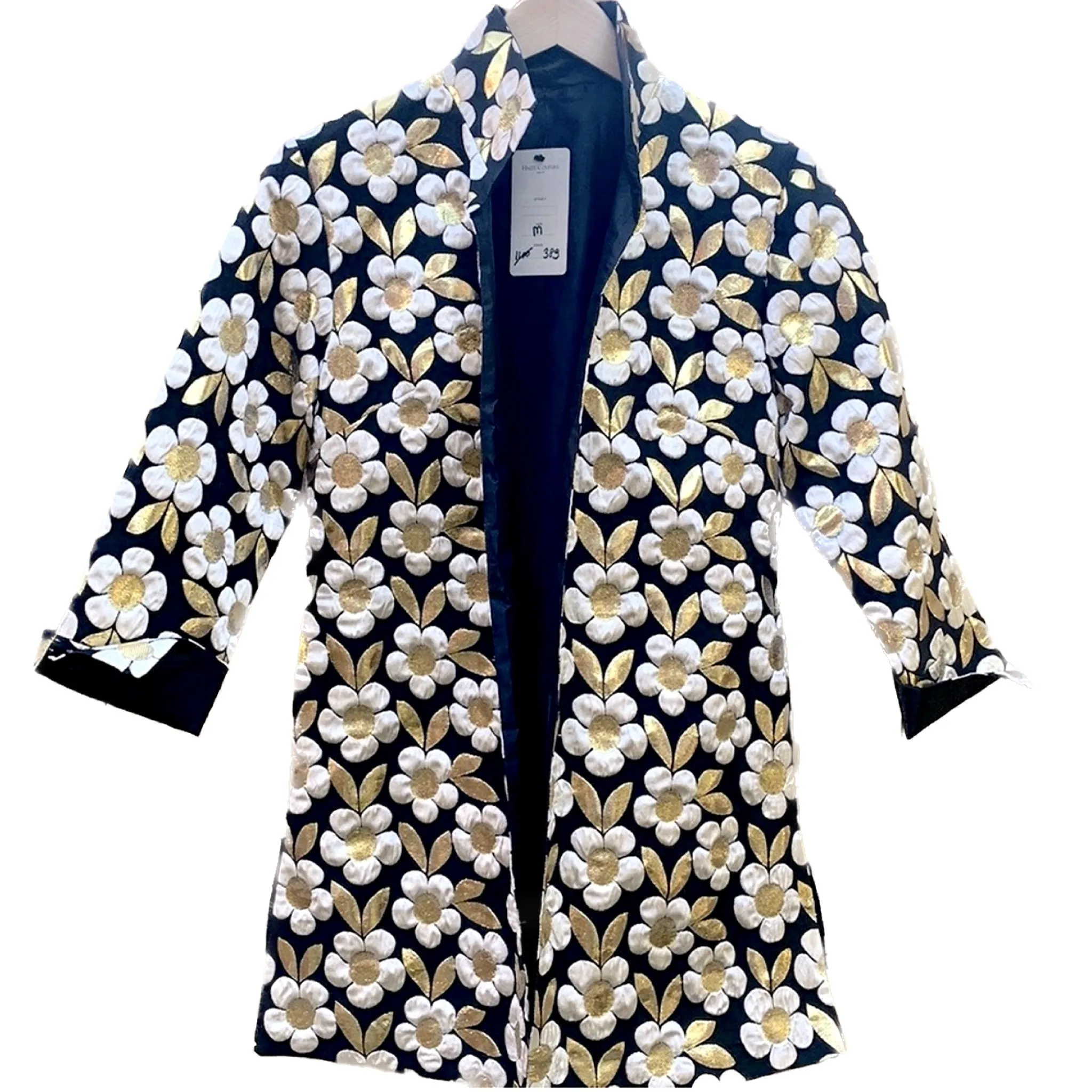 HAUTE COUTURE PARIS Floral Embroidery Black Gold Embroidered Tapestry Coat