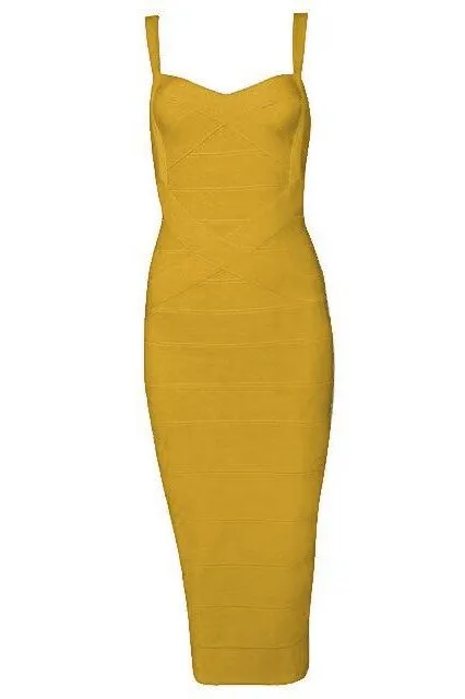 Heidi Bandage Midi Dress - Mustard Yellow