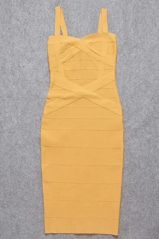 Heidi Bandage Midi Dress - Mustard Yellow