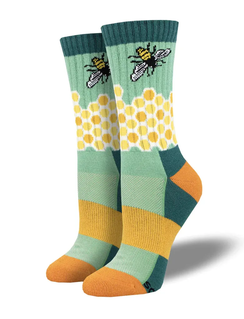 Home, Sweet Honeycomb (Seafoam) Merino Wool Unisex S/M Crew Sock