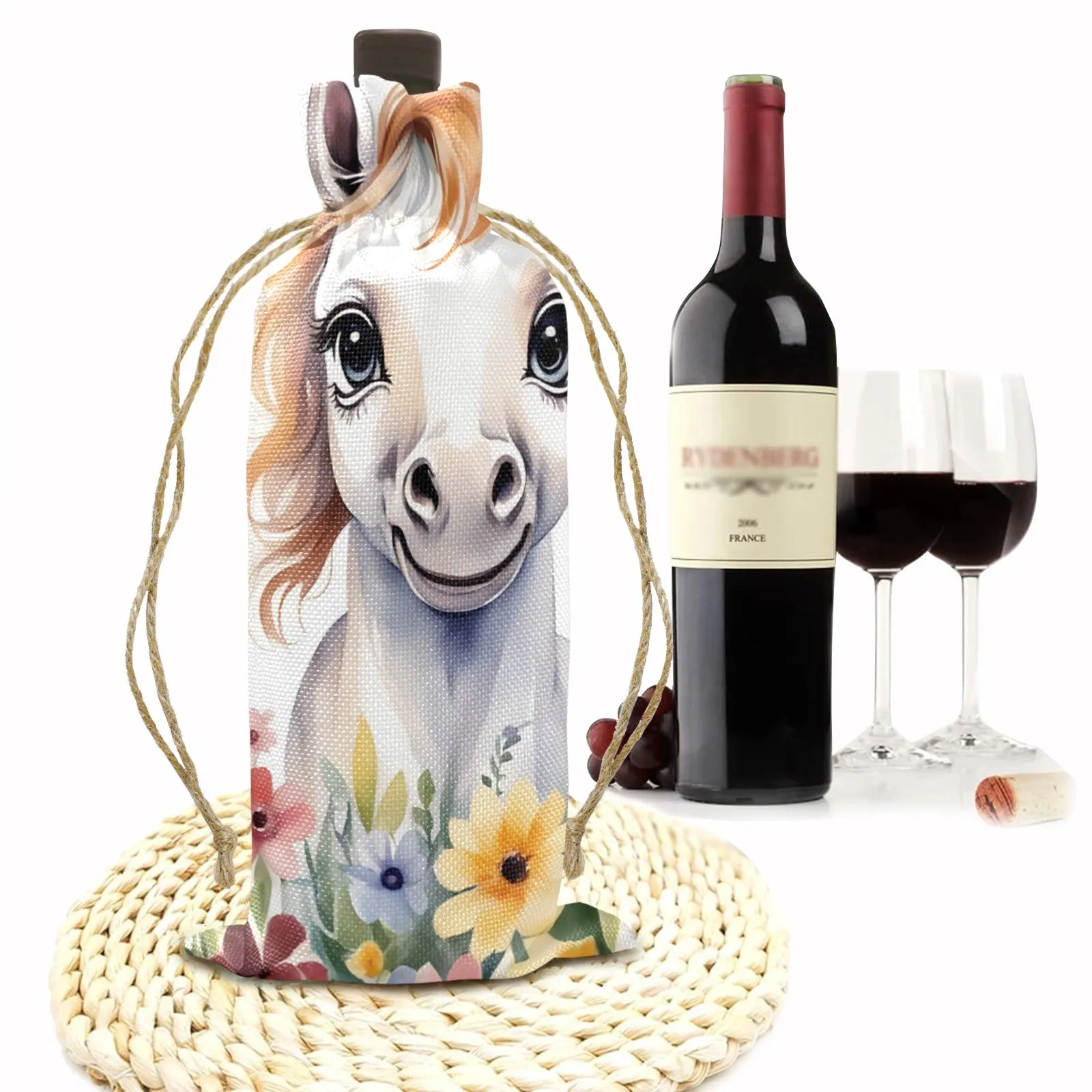 Horse awd304 Linen Wine Bottle Bag