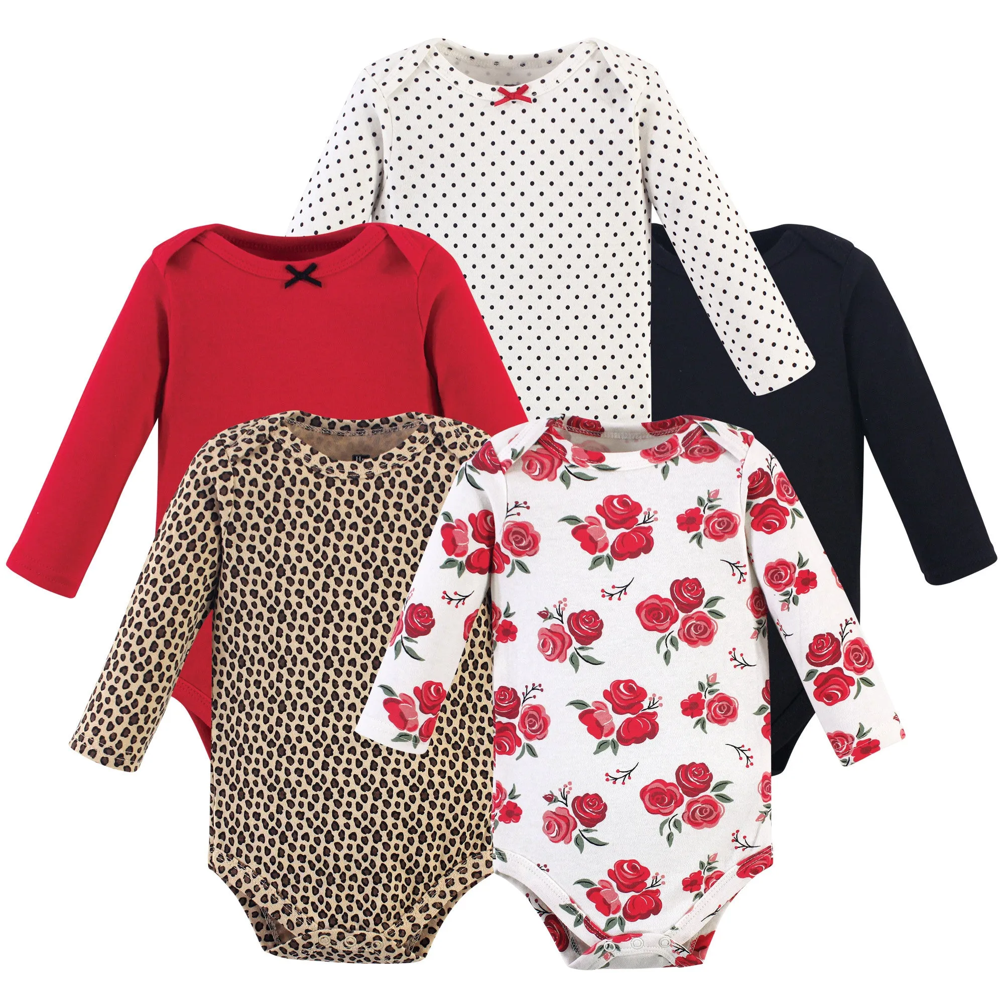 Hudson Baby Cotton Long-Sleeve Bodysuits, Basic Rose Leopard 5-Pack