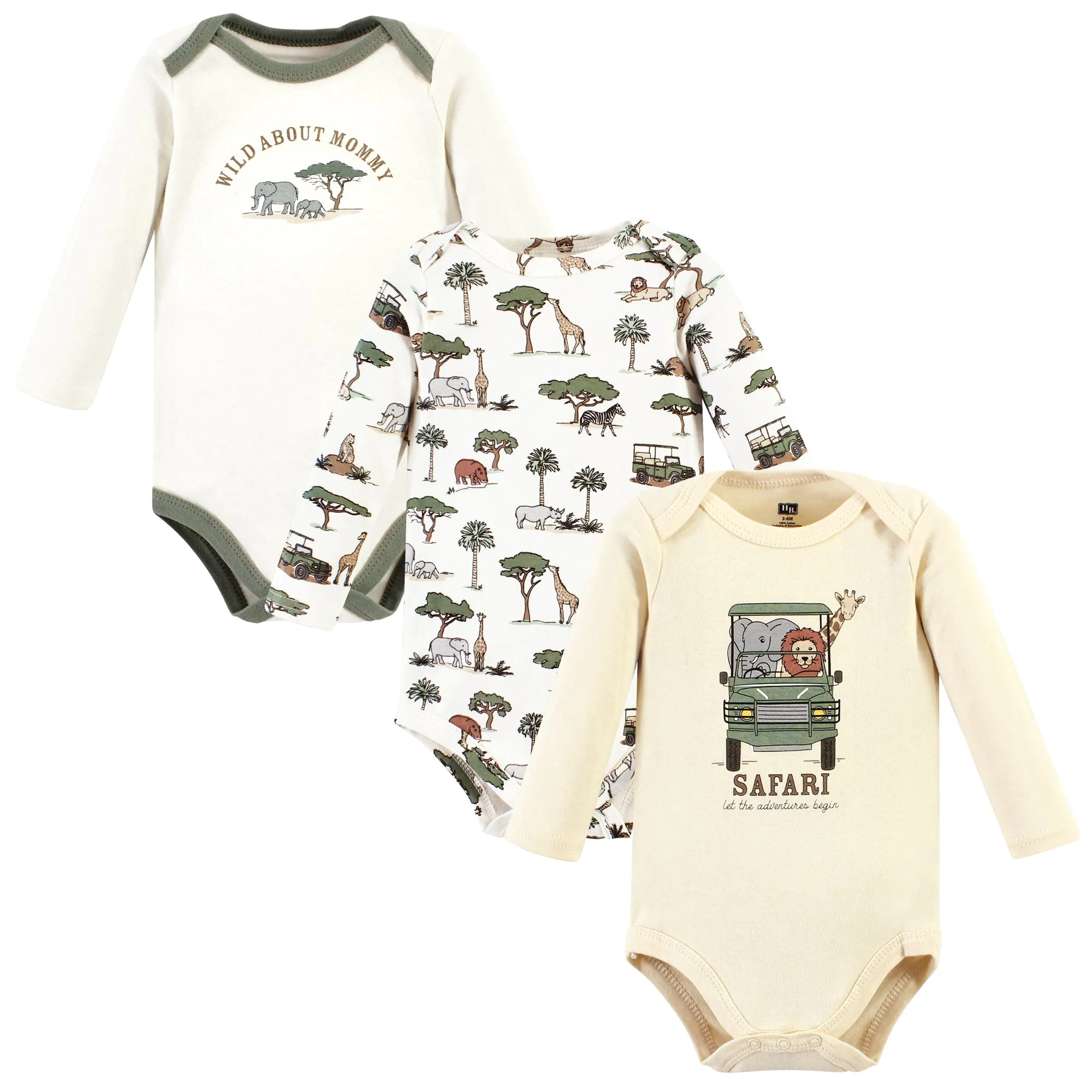 Hudson Baby Cotton Long-Sleeve Bodysuits, Going On Safari 3-Pack