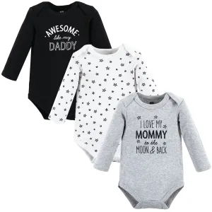 Hudson Baby Cotton Long-Sleeve Bodysuits, Mom Dad Moon Back