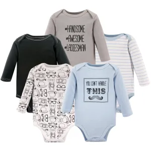 Hudson Baby Cotton Long-Sleeve Bodysuits, Mustache