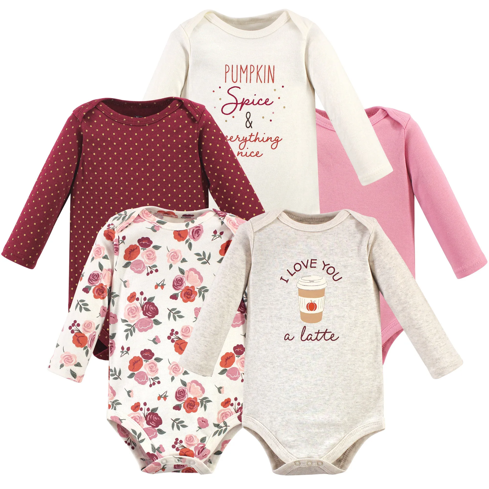 Hudson Baby Cotton Long-Sleeve Bodysuits, Pumpkin Spice 5-Pack