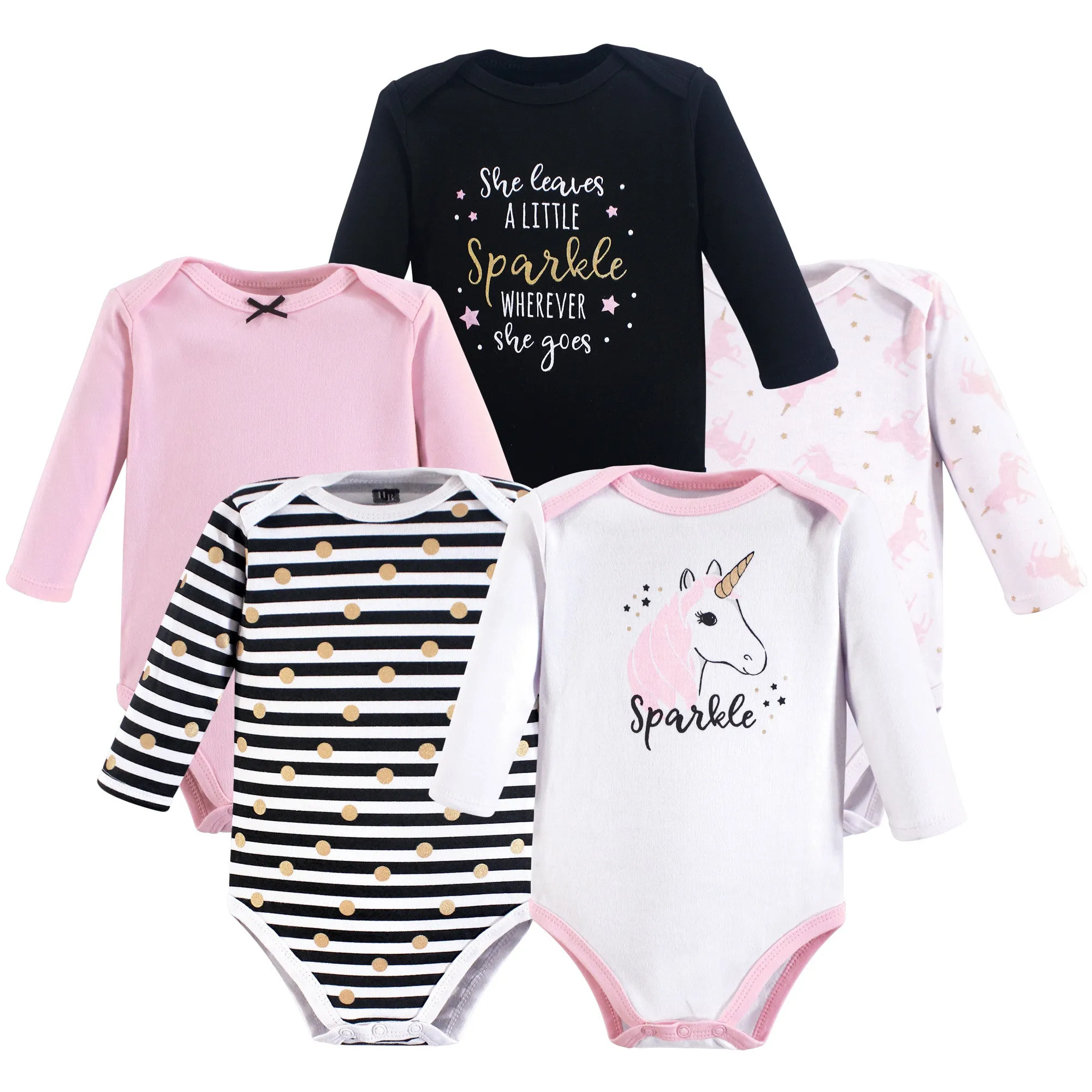 Hudson Baby Cotton Long-Sleeve Bodysuits, Sparkle Unicorn 5-Pack