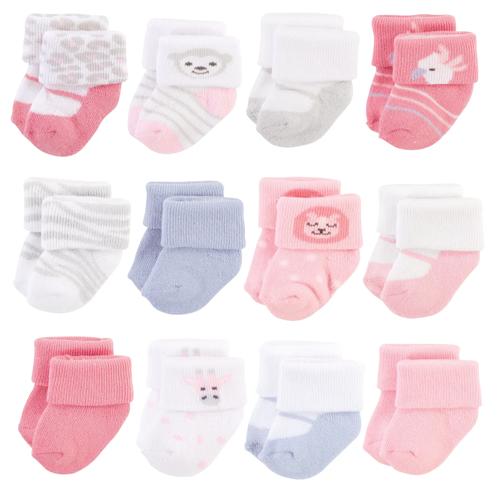 Hudson Baby Cotton Rich Newborn and Terry Socks, Girl Safari