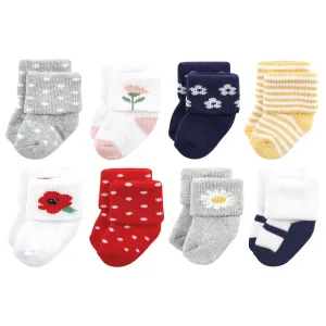 Hudson Baby Cotton Rich Newborn and Terry Socks, Wildflower