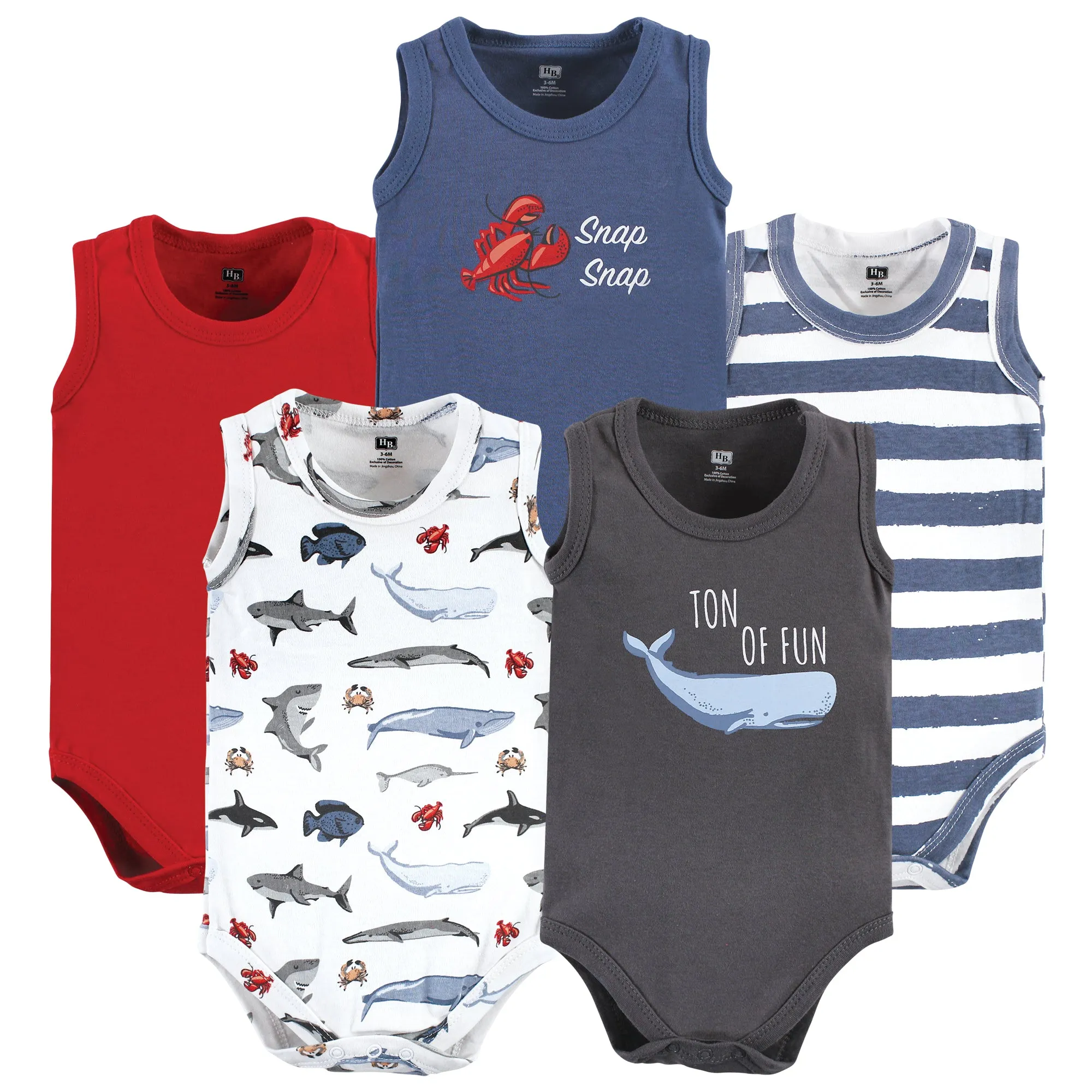 Hudson Baby Cotton Sleeveless Bodysuits, Boy Sea Creatures