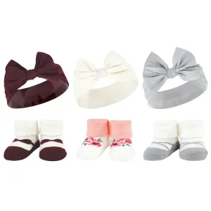 Hudson Baby Headband and Socks Giftset, Burgundy Gray