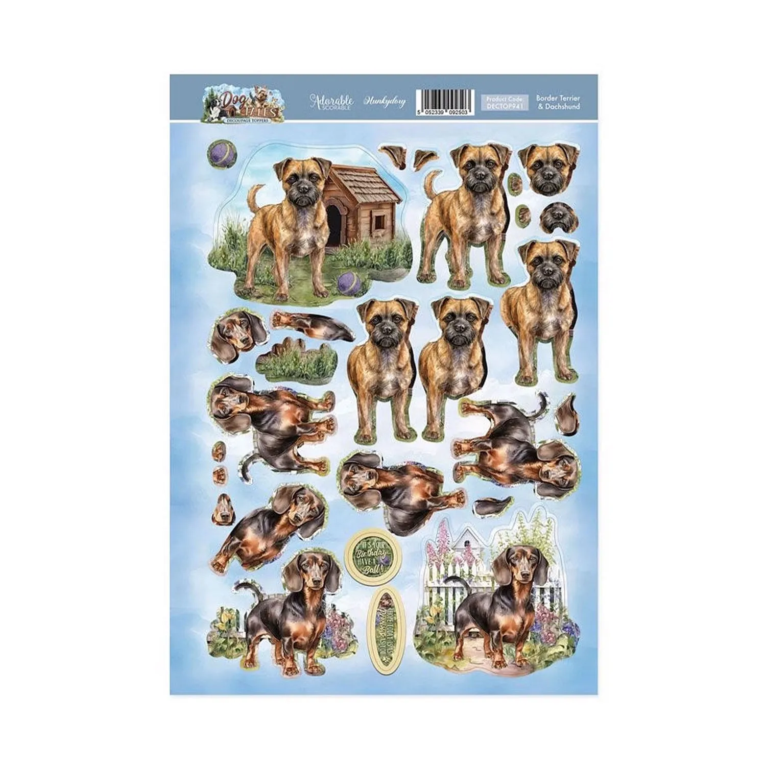 Hunkydory Border Terrier & Dachshund Decoupage Topper Sheet