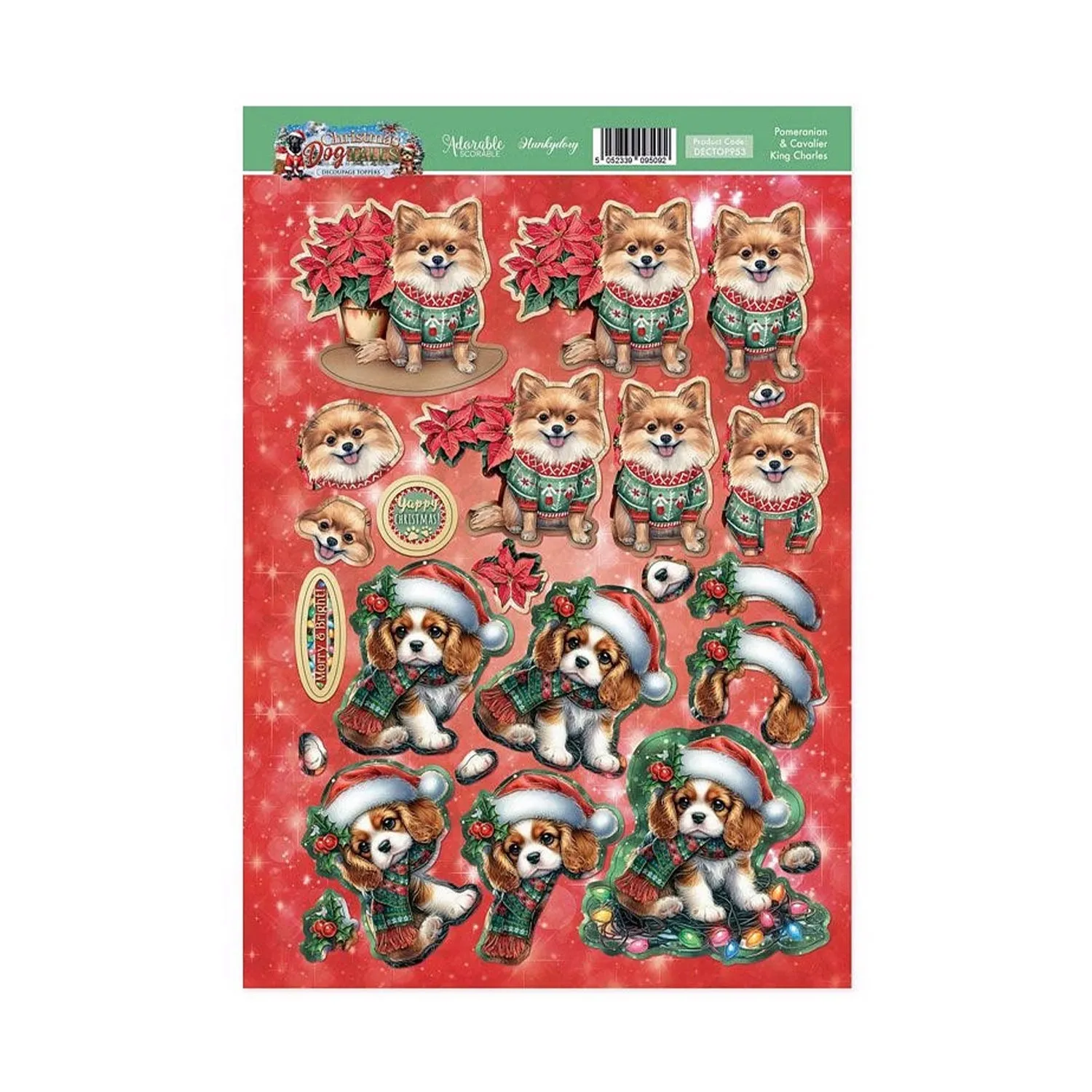 Hunkydory Christmas Pomeranian & Cavalier King Charles Decoupage Topper Sheet