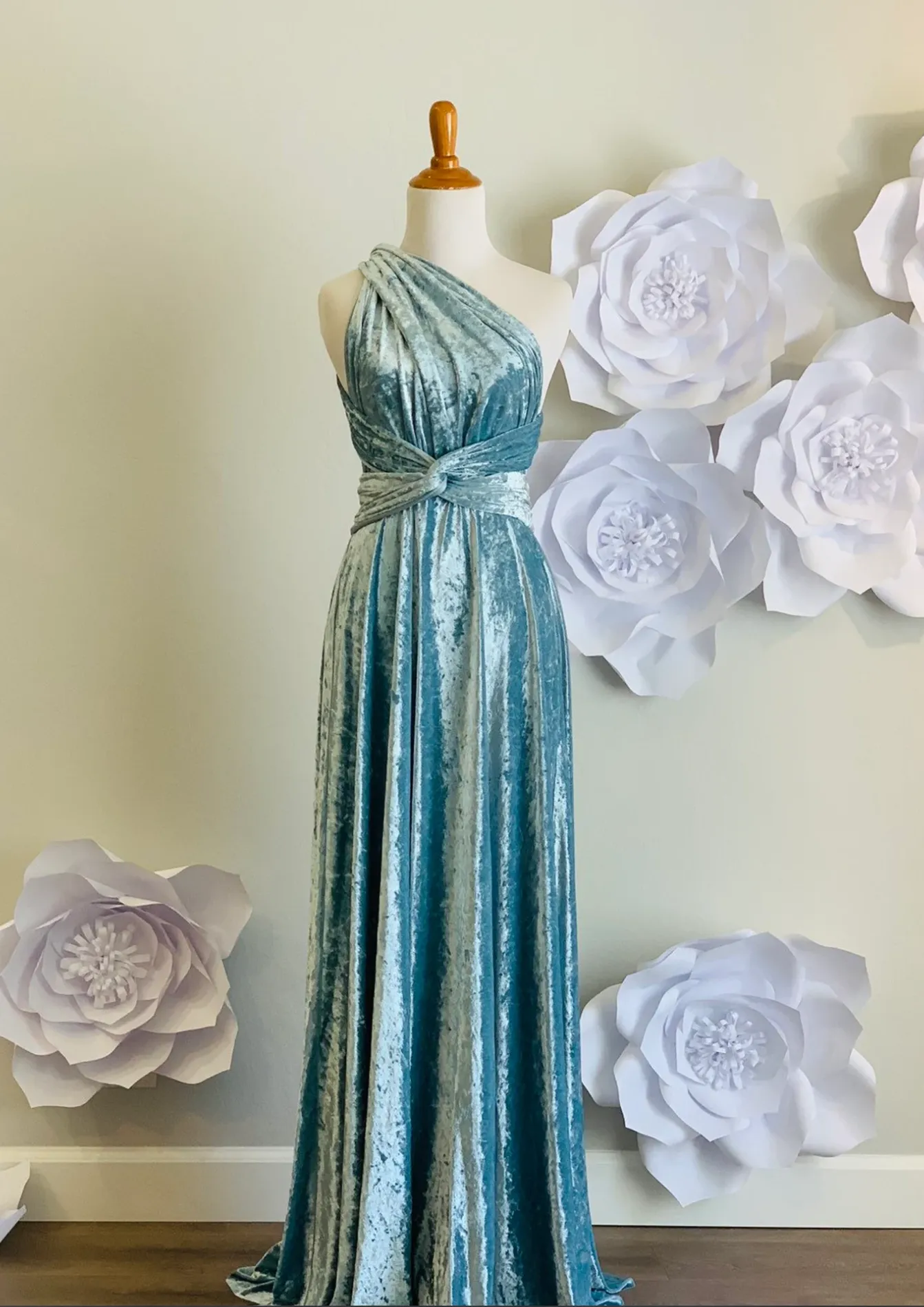 Ice Blue Crushed Velvet Infinity Dress/ Wrap Convertible Bridesmaid Dress,J23-15