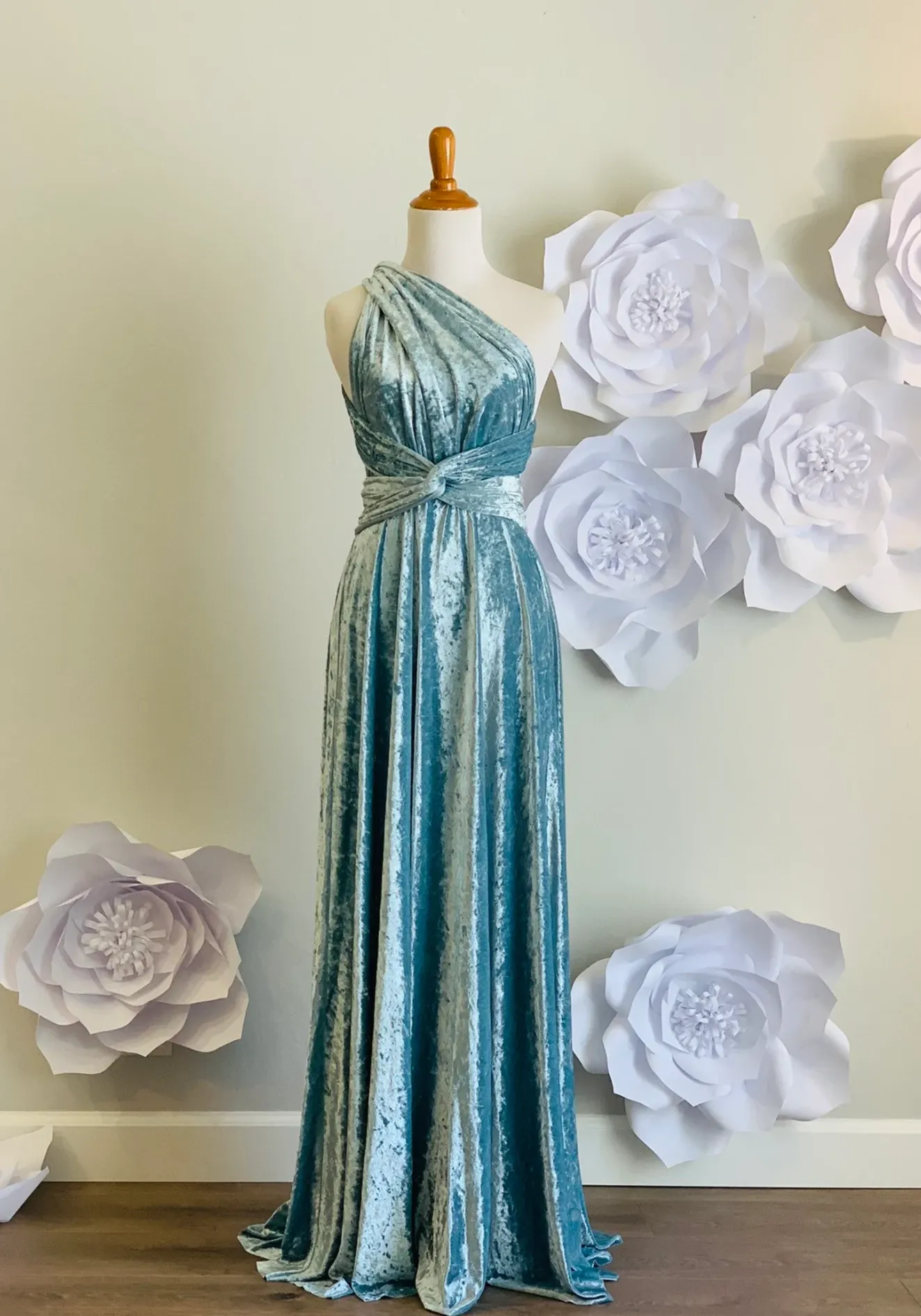 Ice Blue Crushed Velvet Infinity Dress/ Wrap Convertible Bridesmaid Dress,J23-15