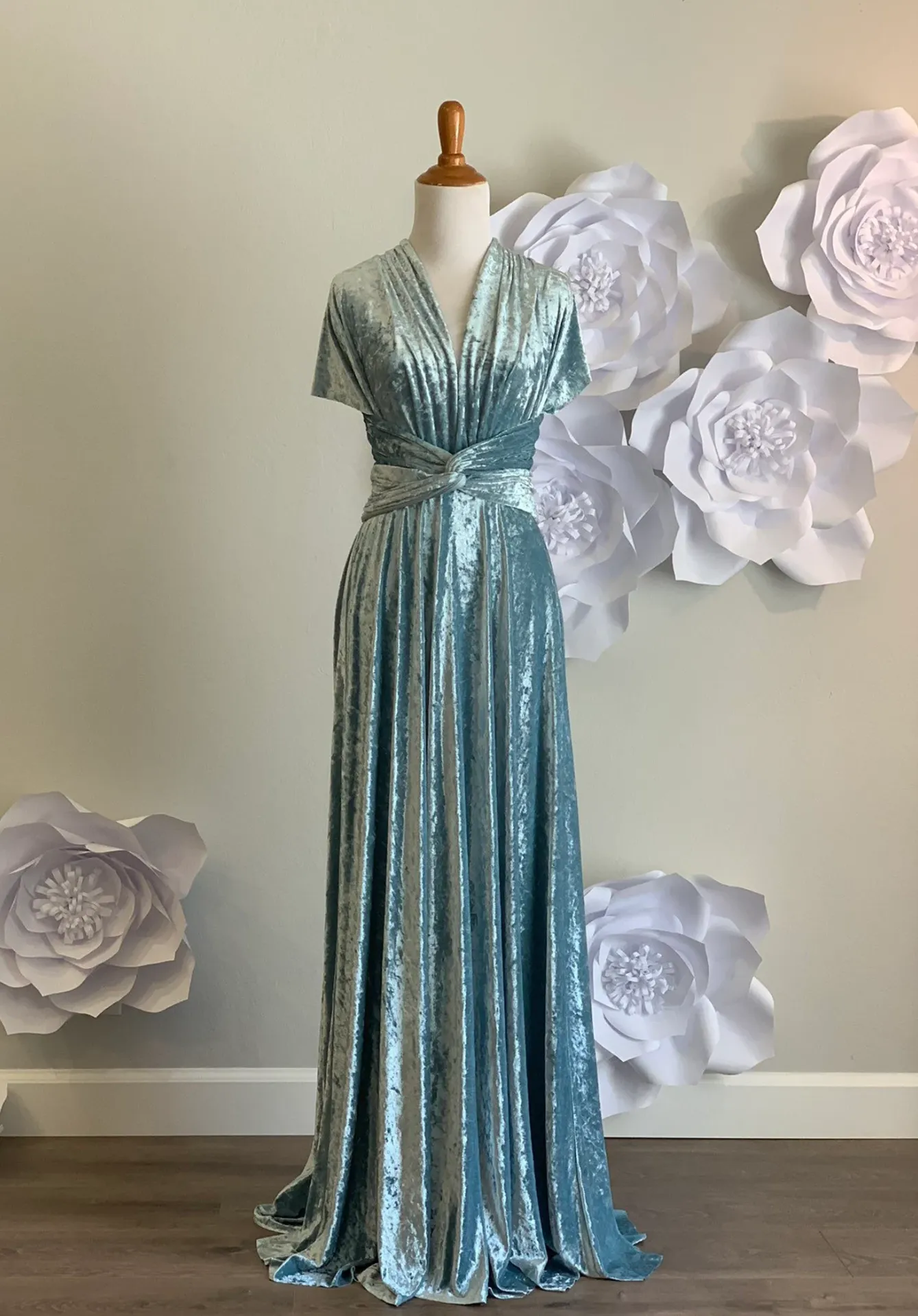 Ice Blue Crushed Velvet Infinity Dress/ Wrap Convertible Bridesmaid Dress,J23-15